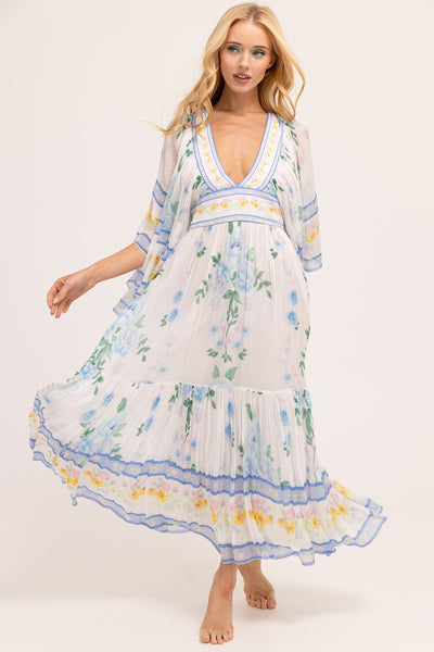 ワンピース VALLO DE NEAR Adeline Dress Sky Blue AGUA MAXI DRESS IN LIGHT BLUE CRINKLE CHIFFON – DE LA VALI