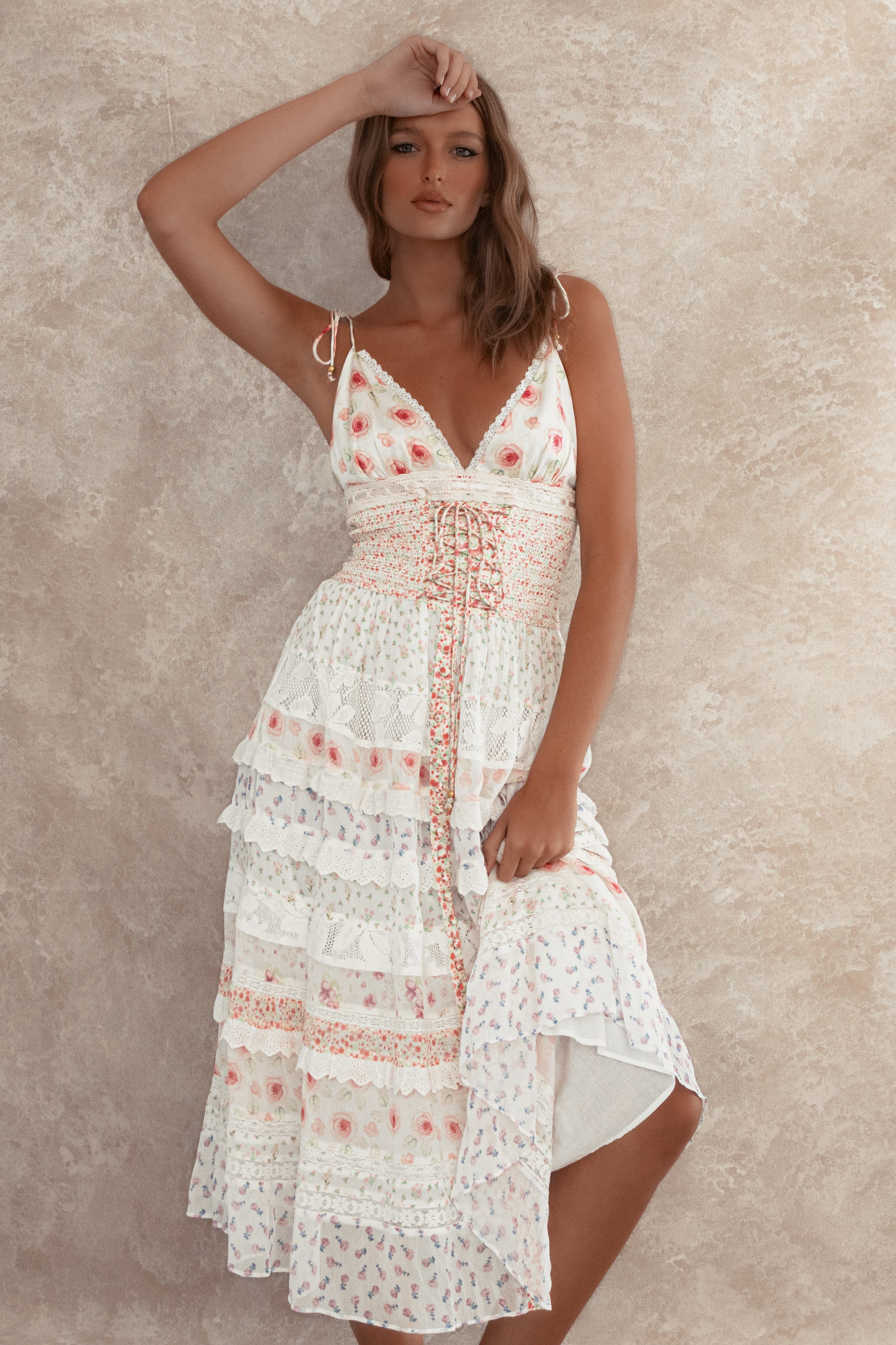 Heather Shoulder Tie Corset Maxi - Blossom – fillyboo