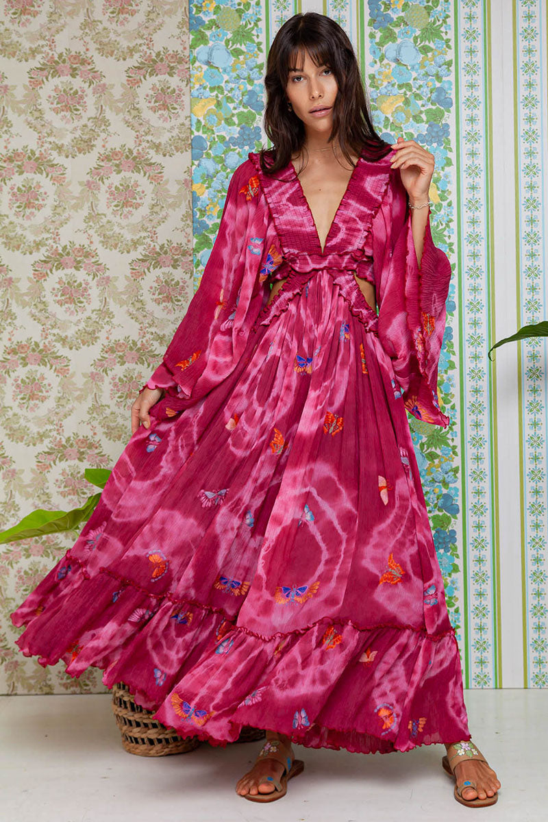 fillyboo Madame Butterfly マキシドレス Free People X Fillyboo Madame Butterfly Embroidered chiffon