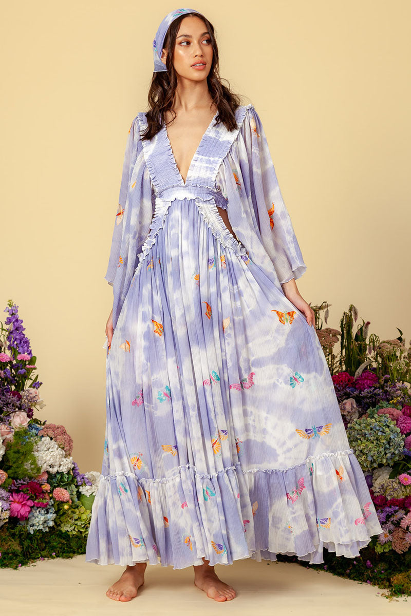 Free People X Fillyboo Madame Butterfly Embroidered chiffon